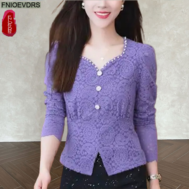 Thai Silk Blouse - Hollow Out Crochet Lace Tops Blouses