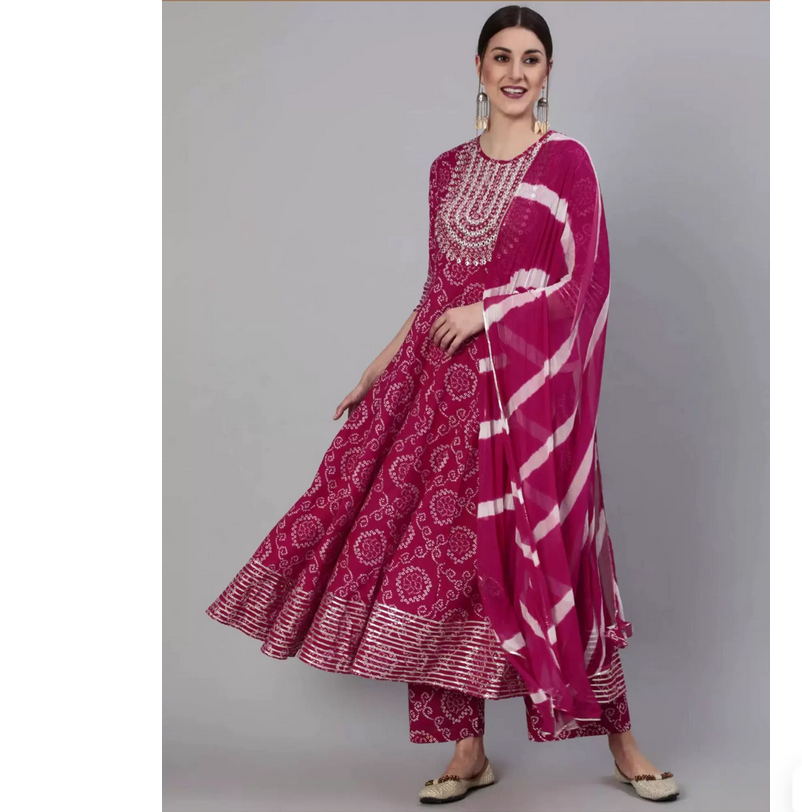 Salwar Kameez Set - Indian Pure Cotton Rose Red Printed