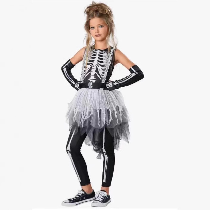 Ethnic Fashion Trends 2026 - Halloween Little Girl Ghost Skull Dress