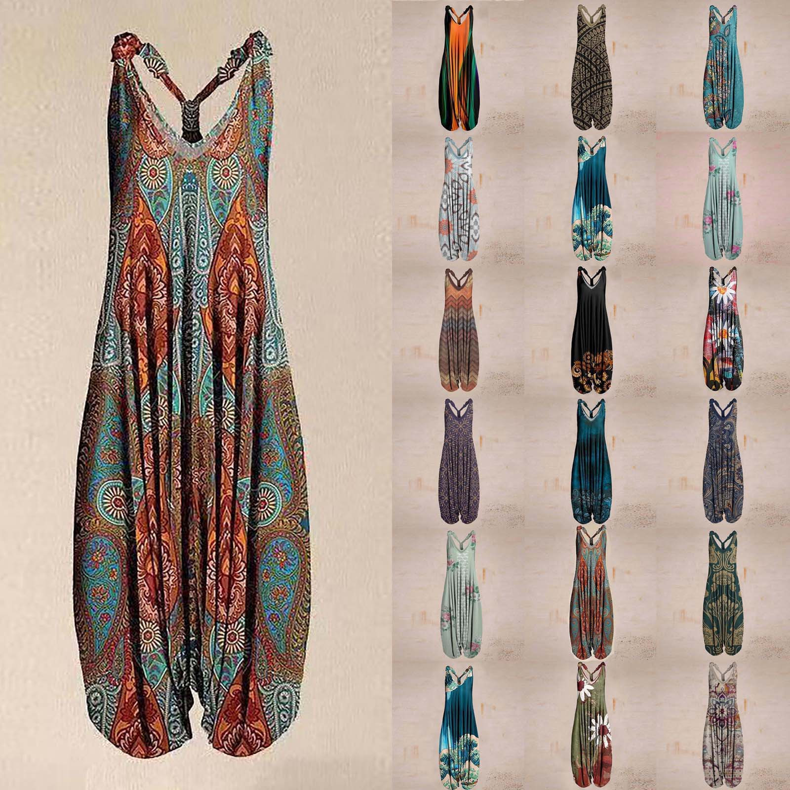 Ethnic Boho Fashion - Wide Leg Bohemian Loose Overall Jumpsuit