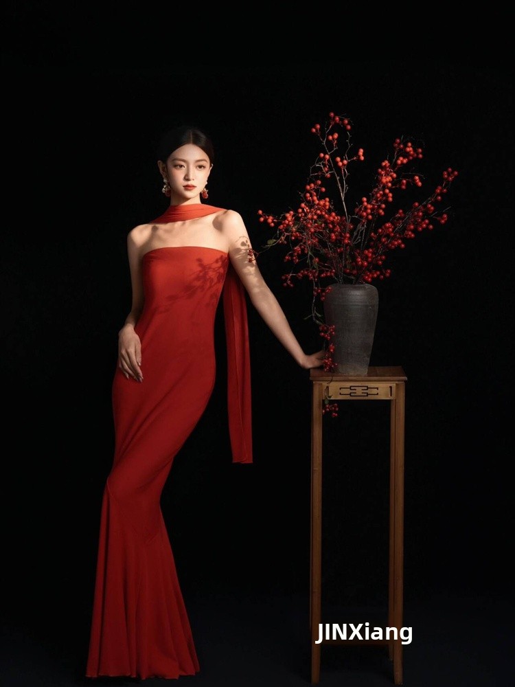 Red Retro Chinese Style Dress  - Ethnic Fashion Studio บทวิจารณ์และราคา