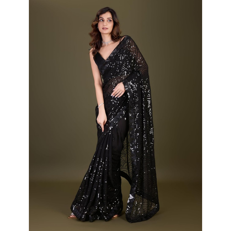 Women's Georgette Sequence Emb - Saree Georgette Women บทวิจารณ์และราคา