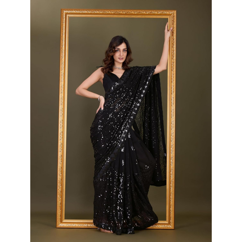 Women's Georgette Sequence Emb - Saree Georgette Women บทวิจารณ์และราคา