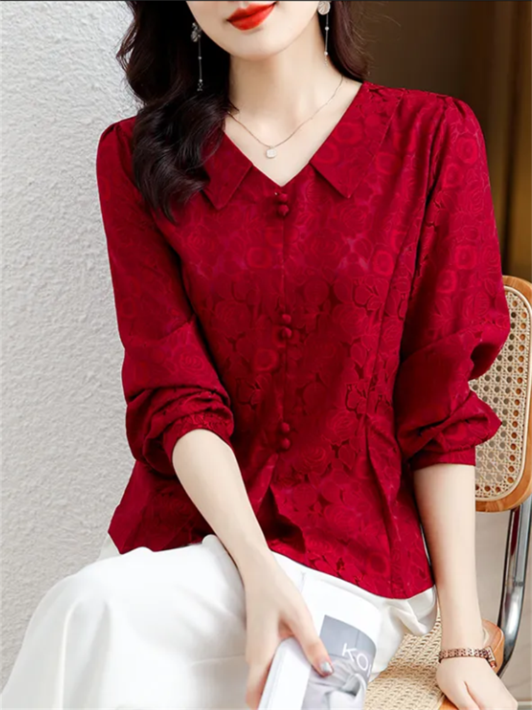 Retro Women's Shirt Jacquard S - Thai Silk Blouse บทวิจารณ์และราคา