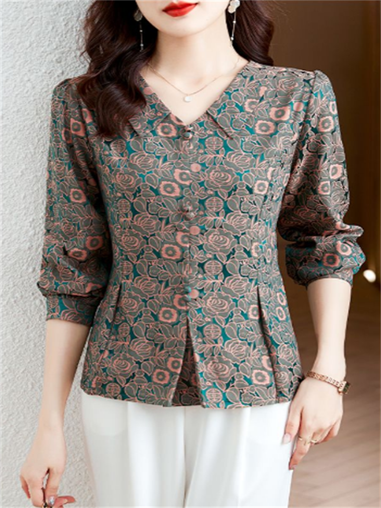 Retro Women's Shirt Jacquard S - Thai Silk Blouse บทวิจารณ์และราคา