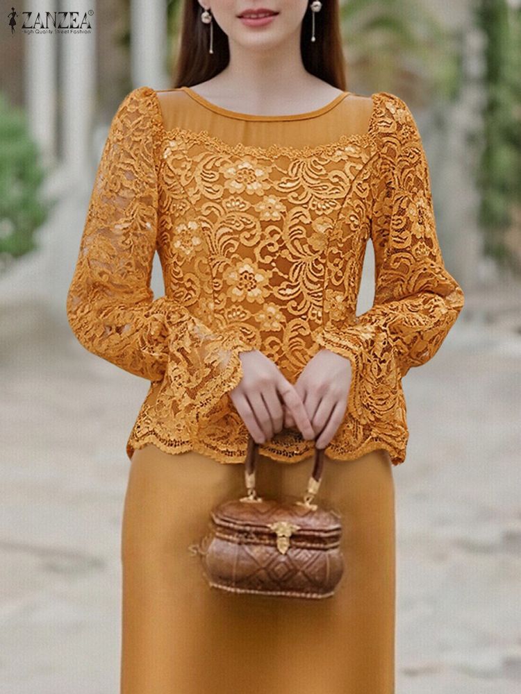 2025 ZANZEA Autumn Lace Patchw - Thai Silk Blouse บทวิจารณ์และราคา