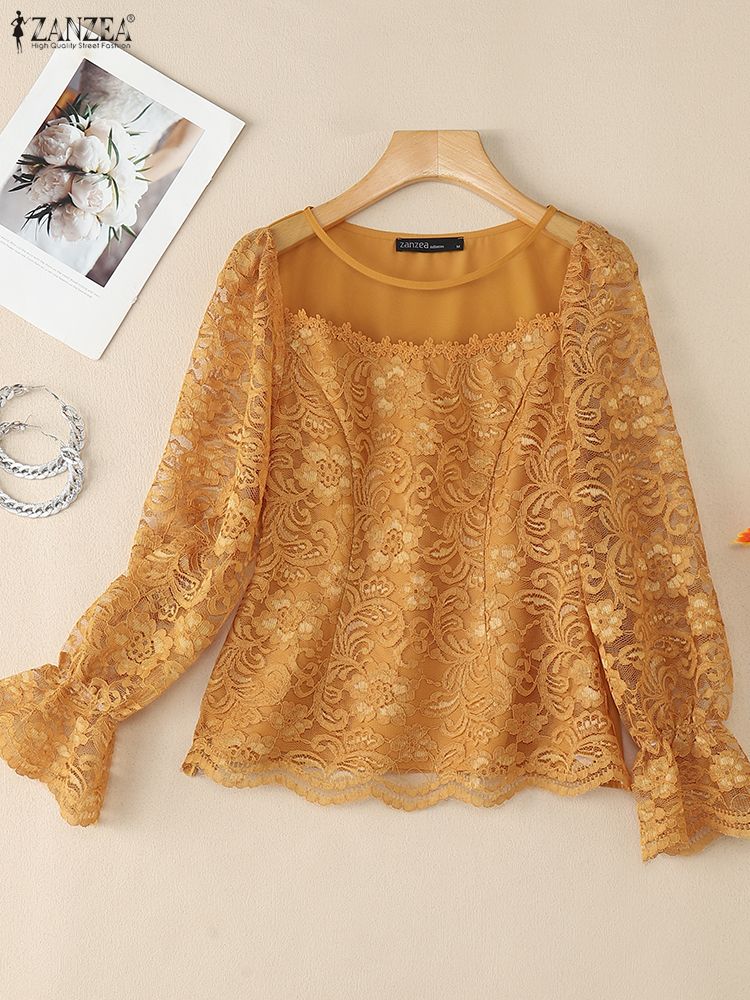2025 ZANZEA Autumn Lace Patchw - Thai Silk Blouse บทวิจารณ์และราคา