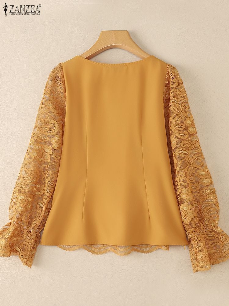2025 ZANZEA Autumn Lace Patchw - Thai Silk Blouse บทวิจารณ์และราคา