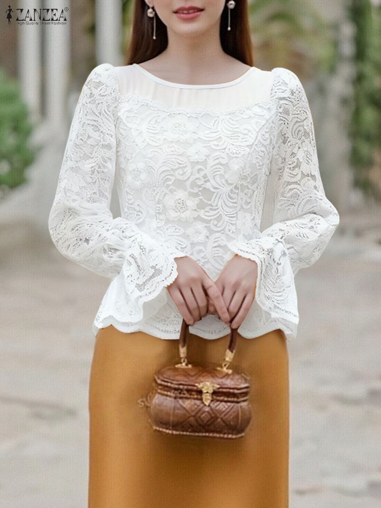 2025 ZANZEA Autumn Lace Patchw - Thai Silk Blouse บทวิจารณ์และราคา