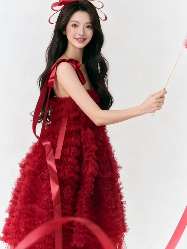 Red Tulle Skirt Artistic Birth - Ethnic Fashion Studio บทวิจารณ์และราคา