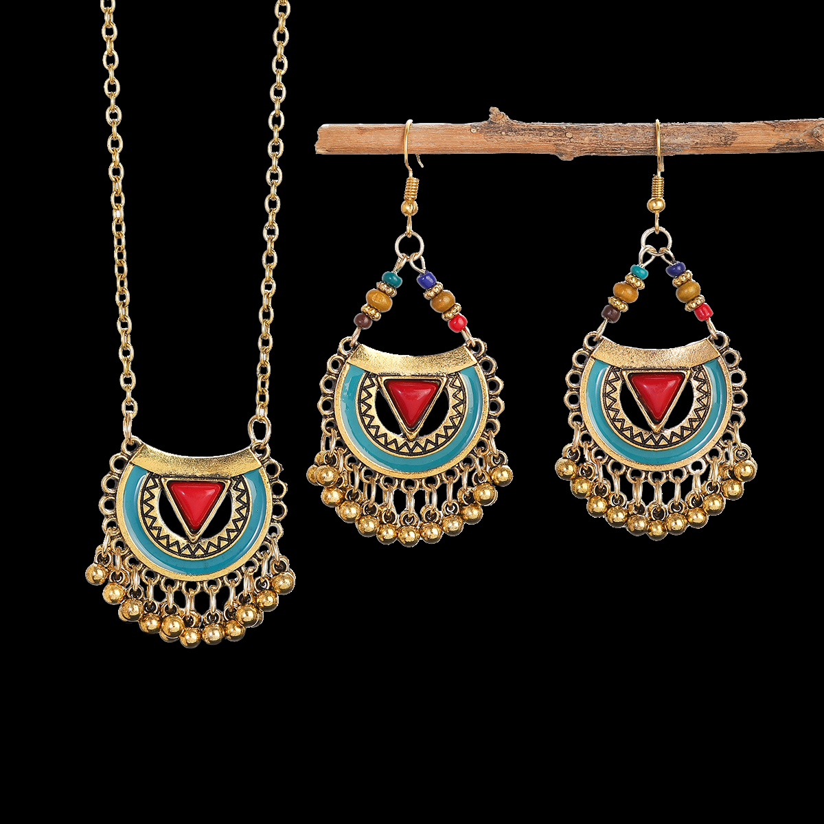 Ethnic Red Stone Necklace Earr - Ethnic Fashion Trends 2026 บทวิจารณ์และราคา