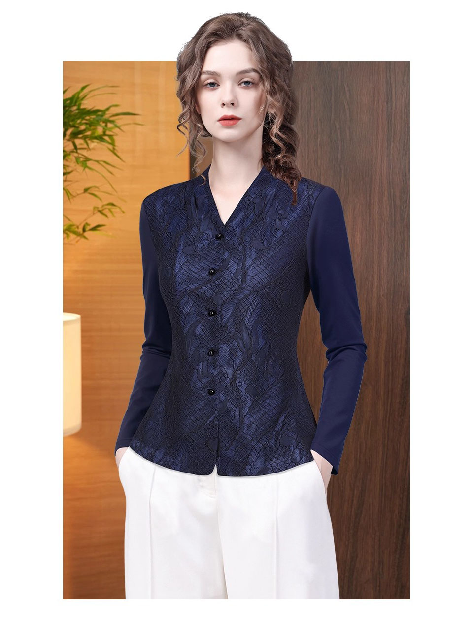 Women' V neck Long Sleeve Blue - Thai Silk Blouse บทวิจารณ์และราคา