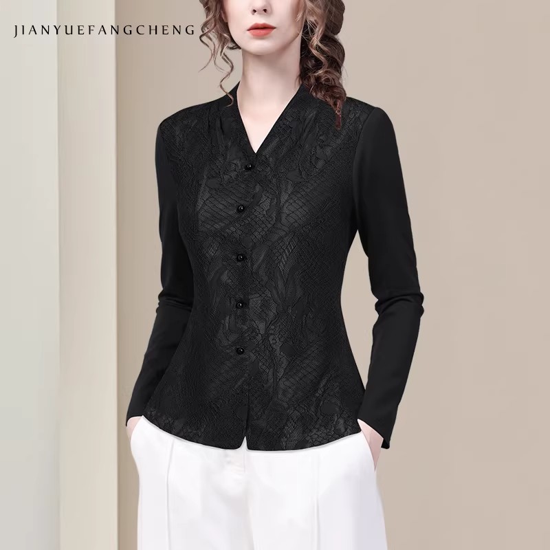 Women' V neck Long Sleeve Blue - Thai Silk Blouse บทวิจารณ์และราคา